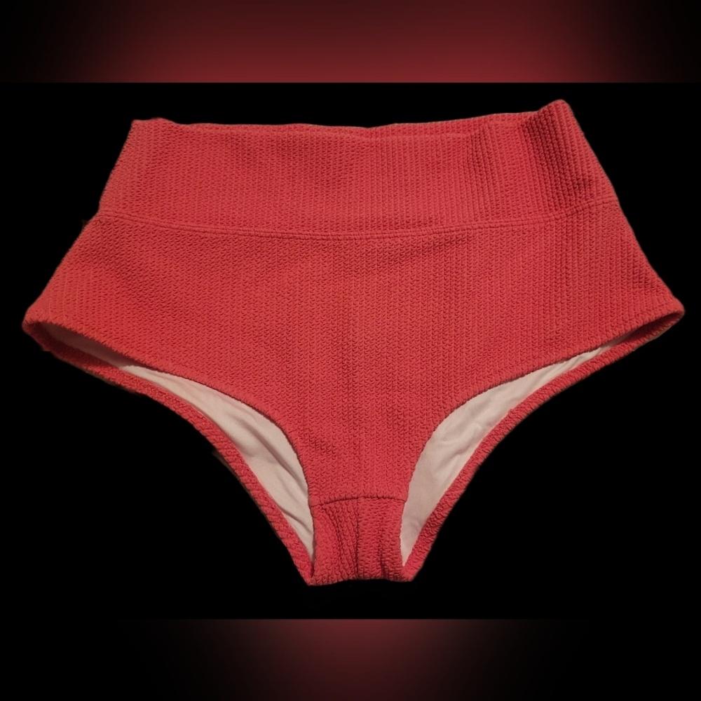 VS Pink Medium High-Waisted Ribbed Bikini Bottoms